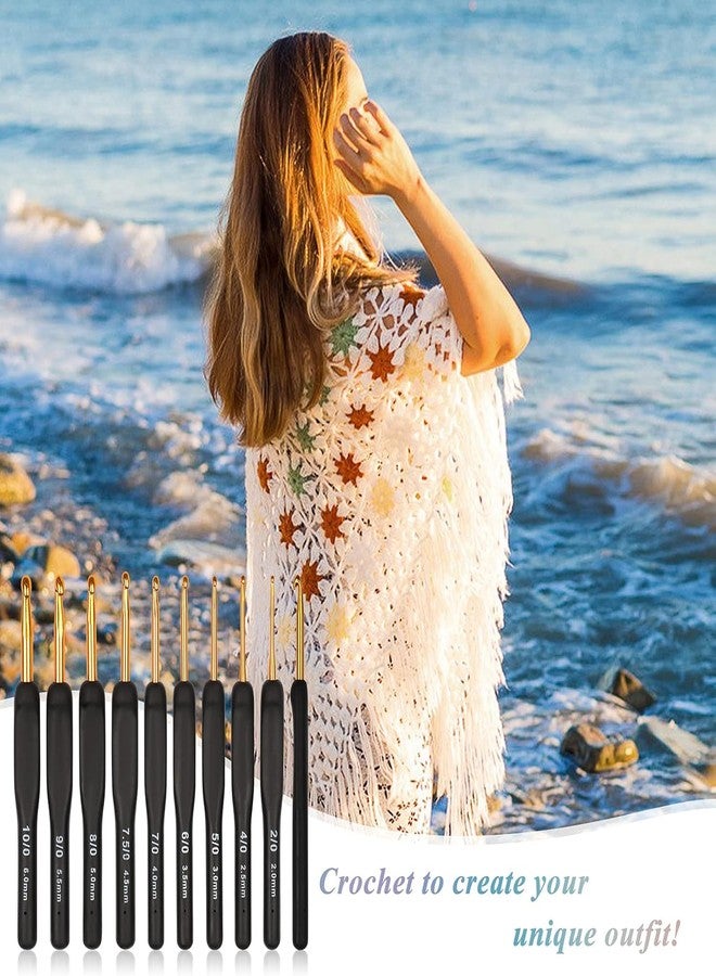 Dodhar Black Gold Crochet Hooks Needles for Arthritic Hands, Crochet Hook Set Ergonomic Soft Grips Knitting Hook for Crochet Yarn Craft, Aluminum Knitting Crochet Supplies Kit for Knitter (m) - Image 5